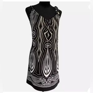 WHITE HOUSE BLACK MARKET Black White Beige Art Deco Sleeveless Shift Dress XL